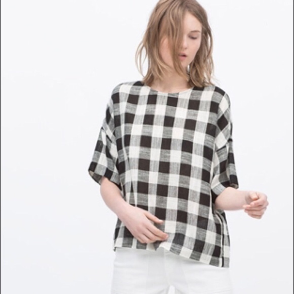 Zara Linen checkered Top button down back